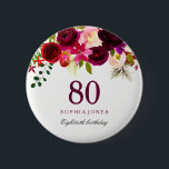 Burgundy Red Floral Boho 80th Birthday Party Ronde Button 5,7 Cm<br><div class="desc">Burgundy Red Floral Boho 80th Birthday Party Button Gift Zie overeenkomende objecten in Niche en nestwinkel hieronder</div>