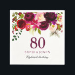 Burgundy Red Floral Boho 80th Birthday Party Servetten<br><div class="desc">Burgundy Red Floral Boho 80th Birthday Party Bekijk onze winkel voor passende uitnodiging,  Envelope en luiers Ook overeenkomend met koffiekruiden</div>