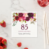 Burgundy Red Floral Boho 85th Birthday Party Servetten (Insitu)