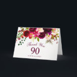 Burgundy Red Floral Boho 90th Birthday Hartelijk d Bedankkaart<br><div class="desc">Burgundy Red Floral Boho 90th Birthday Party Bedankt dat je collectie in Niche en Nest winkel hebt meegenomen. Boho chic burgundy red white waterverf floral Beauful hand schilderde waterverf illustratie</div>