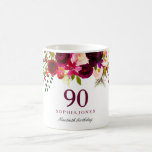 Burgundy Red Floral Boho 90th Birthday Party Koffiemok<br><div class="desc">Burgundy Red Floral Boho 90th Birthday Party Ideaal of object om je speciale dag te herinneren</div>