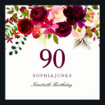 Burgundy Red Floral Boho 90th Birthday Party Poster<br><div class="desc">Burgundy Red Floral Boho 90th Birthday Party Poster Zie passend collectie in Niche en Nest Store</div>