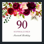 Burgundy Red Floral Boho 90th Birthday Party Poster<br><div class="desc">Burgundy Red Floral Boho 90th Birthday Party Poster Zie passend collectie in Niche en Nest Store</div>