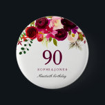 Burgundy Red Floral Boho 90th Birthday Party Ronde Button 5,7 Cm<br><div class="desc">Burgundy Red Floral Boho 90th Birthday Party Button Gift Zie overeenkomende objecten in Niche en nestwinkel hieronder</div>