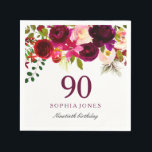 Burgundy Red Floral Boho 90th Birthday Party Servetten<br><div class="desc">Burgundy Red Floral Boho 90th Birthday Party Bekijk onze winkel voor passende uitnodiging,  Envelope en luiers Ook overeenkomend met koffiekruiden</div>