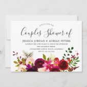 Burgundy Red Floral Boho Couples Shower Invite Kaart (Voorkant)