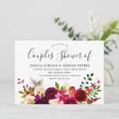 Burgundy Red Floral Boho Couples Shower Invite Kaart (Staand voorkant)
