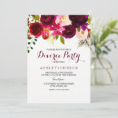Burgundy Red Floral Boho Divorce Party Invite Kaart (Staand voorkant)