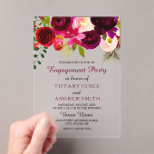 Burgundy Red Floral Boho Engagement Party nodigt u Acryl Uitnodigingen (Insitu (Draagbaar))