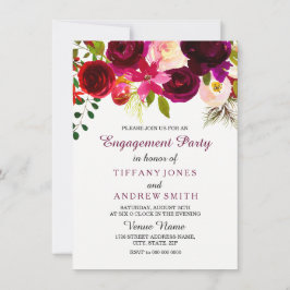 Burgundy Red Floral Boho Engagement Party nodigt u Kaart