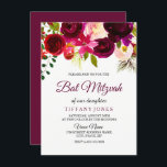 Burgundy Red Floral Boho Girl Bat Mitzvah Invite Kaart<br><div class="desc">Burgundy Red Floral Boho Girl Bat Mitzvah nodigde collectie uit tot een overeenkomst in de winkel Niche en Nest. Boho chic burgundy red white waterverf floral Beauful hand schilderde waterverf illustratie</div>
