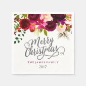 Burgundy Red Floral Boho Merry kerst Servetten (Voorkant)