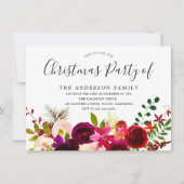 Burgundy Red Floral Boho met kerstfeest Kaart (Voorkant)