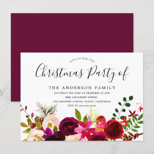 Burgundy Red Floral Boho met kerstfeest Kaart