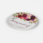 Burgundy Red Floral Boho Pensioen Papieren Bordje (Gekanteld)