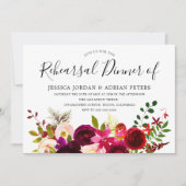 Burgundy Red Floral Boho Rehearsal Dinner Invite Kaart (Voorkant)