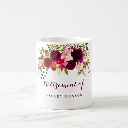 Burgundy Red Floral Boho Retirement Party Gift Koffiemok (Center)