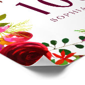 Burgundy Red Floral Boho Sign 100e verjaardag Poster (Hoek)