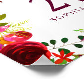 Burgundy Red Floral Boho Sign 21e verjaardag Poster (Hoek)