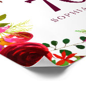 Burgundy Red Floral Boho Sign 70e verjaardag Poster (Hoek)