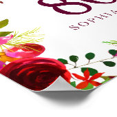 Burgundy Red Floral Boho Sign 80e verjaardag Poster (Hoek)