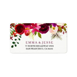 Burgundy Red Floral Boho Wedding Adresetiketten Etiket
