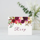 Burgundy Red Floral Boho Wedding RSVP briefkaart (Staand voorkant)