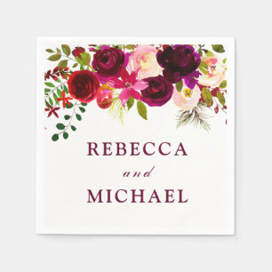 Burgundy Red Floral Boho Wedding Verloving Servet