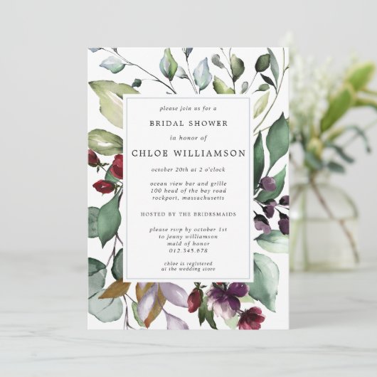 Burgundy Red Floral Botanisch Vrijgezellenfeest Kaart (Staand voorkant)