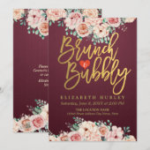 Burgundy Red Floral Brunch Bubble Vrijgezellenfees Kaart (Voorkant / Achterkant)