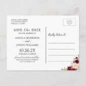 Burgundy Red Floral Chic Save the Date Photo Aankondigingskaart (Achterkant)