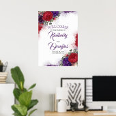 Burgundy Red Floral Eggplant Weddenschap Welkomstt Poster (Thuiskantoor)