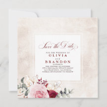 Burgundy Red Floral Elegant redt de datum