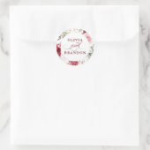 Burgundy Red Floral Elegant Wedding Ronde Sticker (Tas)
