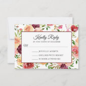 Burgundy Red Floral Elegant Wedding RSVP-kaart (Voorkant)