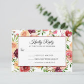 Burgundy Red Floral Elegant Wedding RSVP-kaart (Staand voorkant)