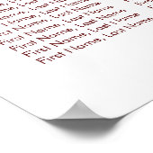 Burgundy Red Floral Elegant Wedding Seding Chart Poster (Hoek)