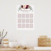 Burgundy Red Floral Elegant Wedding Seding Chart Poster (Keuken)