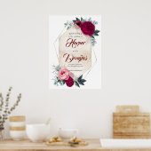 Burgundy Red Floral Fall Weddenschap Welkomstteken Poster (Keuken)