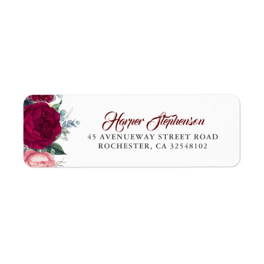 Burgundy Red Floral Fall Wedding Etiket (Voorkant)
