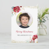 Burgundy Red Floral Family Afbeelding kerst Kaart (Staand voorkant)