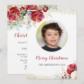 Burgundy Red Floral Family Afbeelding kerst Kaart (Voorkant / Achterkant)