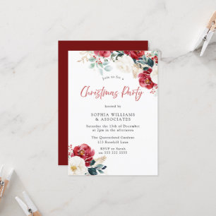 Burgundy Red Floral Family Kerstparty Kaart