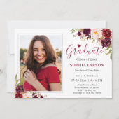 Burgundy Red Floral Foto Afstuderen Celebration Kaart (Voorkant)