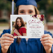 Burgundy Red Floral Foto Afstuderen Celebration Kaart