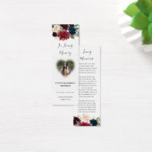 Burgundy Red Floral Foto Funeral Poem Bladwijzer Mini Visitekaartjes (Bureau)