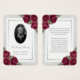 Burgundy Red Floral Foto Funeral Prayer Kaart