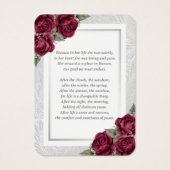 Burgundy Red Floral Foto Funeral Prayer Kaart (Achterkant)
