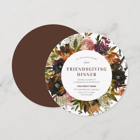 Burgundy Red Floral Friendsgiving Modern Kaart (Voorkant / Achterkant)