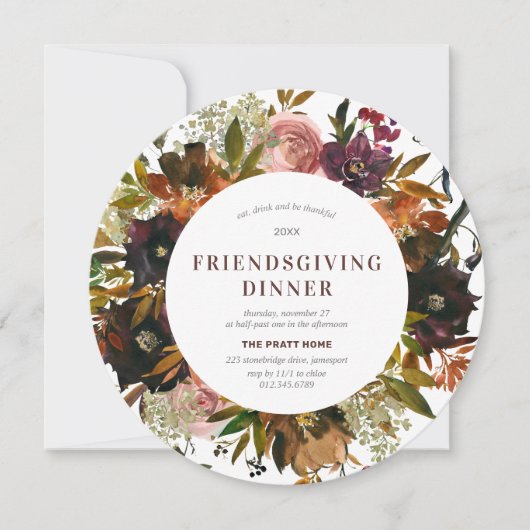 Burgundy Red Floral Friendsgiving Modern Kaart (Voorkant)